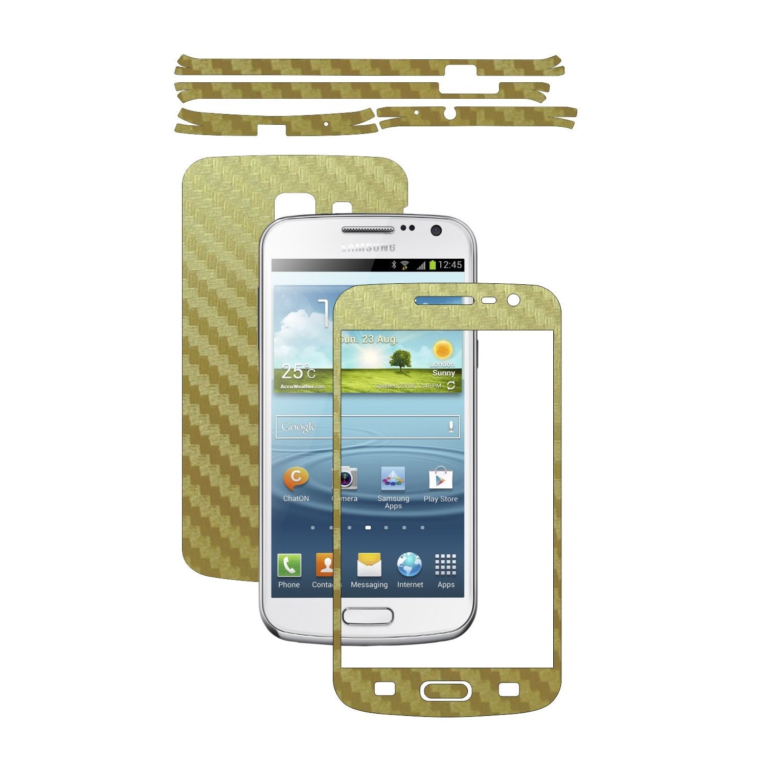 Folie de protectie Carbon Skinz, Husa de tip Skin Adeziv pentru Carcasa, Carbon Auriu dedicata Samsung Galaxy Premier