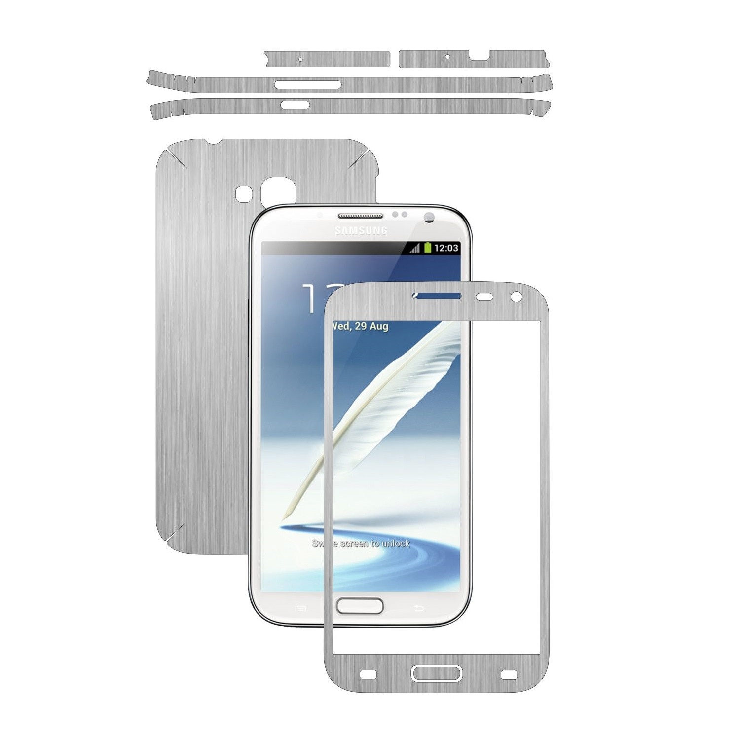Folie de protectie Carbon Skinz, Husa de tip Skin Adeziv pentru Carcasa, Brushed Argintiu dedicata Samsung Galaxy Note 2