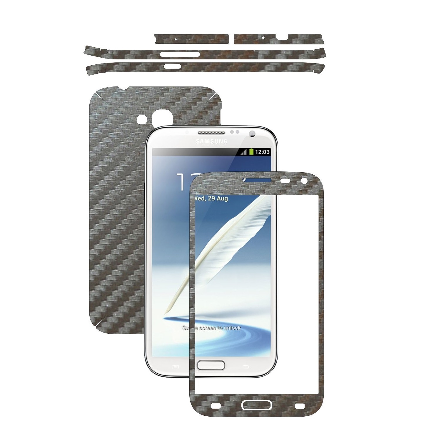 Folie de protectie Carbon Skinz, Husa de tip Skin Adeziv pentru Carcasa, Carbon Gri Argintiu dedicata Samsung Galaxy Note 2