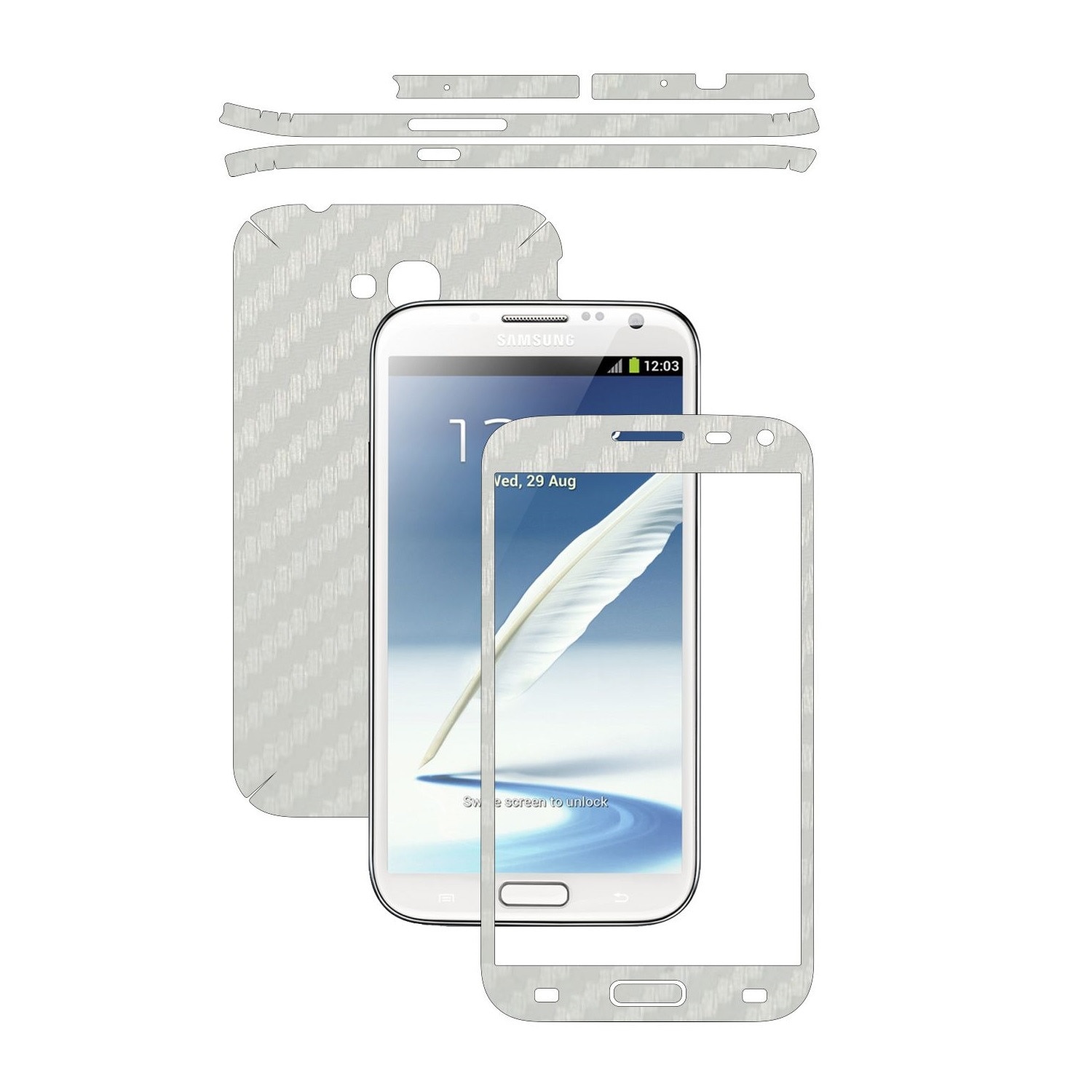 Folie de protectie Carbon Skinz, Husa de tip Skin Adeziv pentru Carcasa, Carbon Alb dedicata Samsung Galaxy Note 2