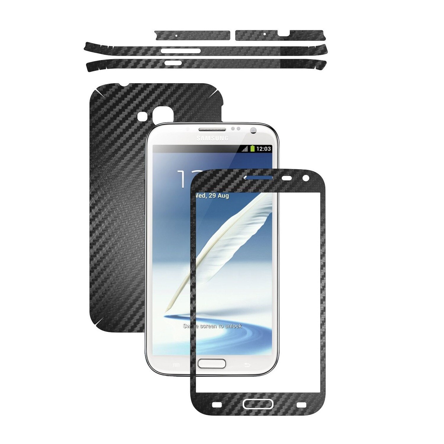 Folie de protectie Carbon Skinz, Husa de tip Skin Adeziv pentru Carcasa, Carbon Negru dedicata Samsung Galaxy Note 2
