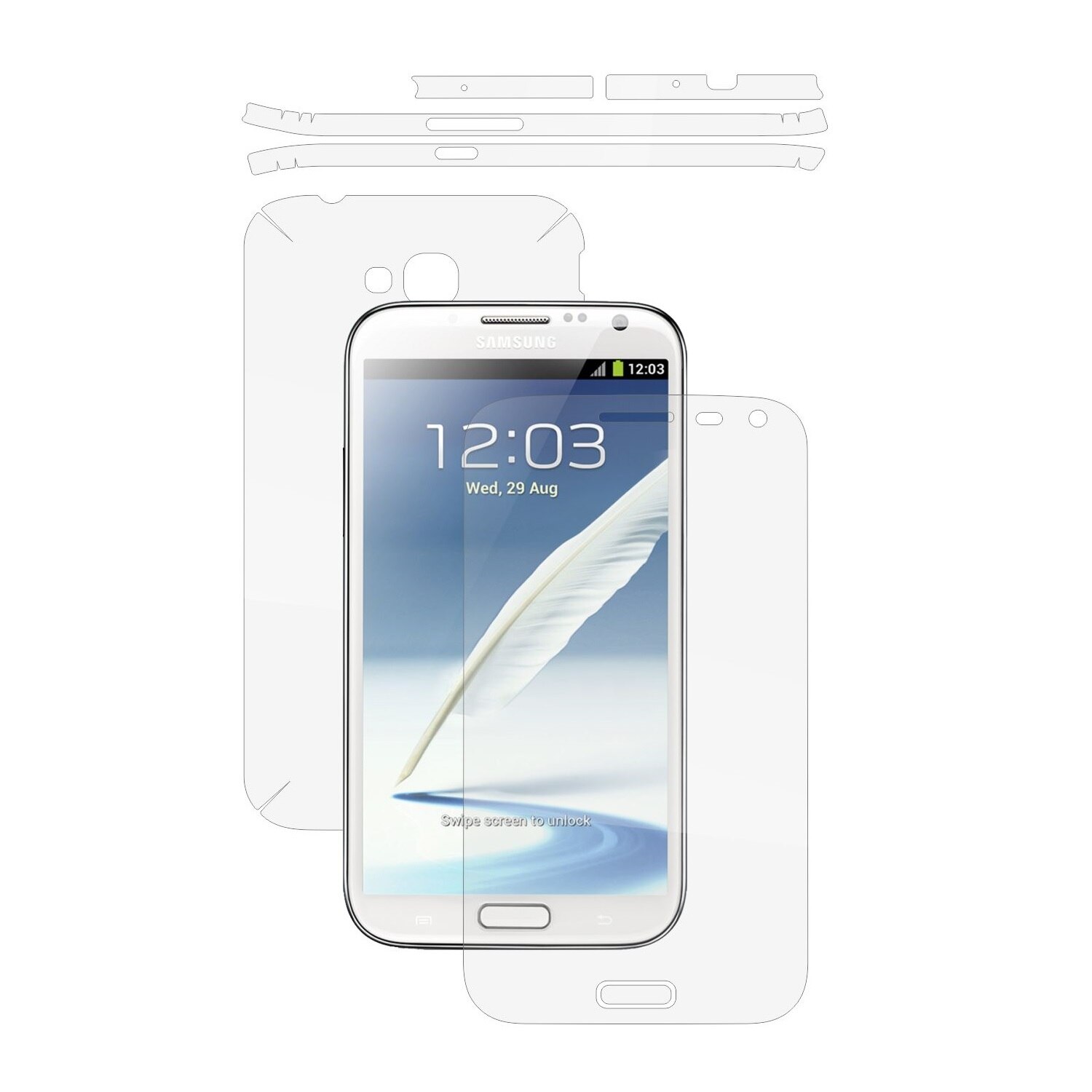Folie Protectie Full Body Invisible Skinz Ultra-Clear HD, Husa Transparenta de tip Skin Adeziv pentru Carcasa si Ecran, dedicata Samsung Galaxy Note 2