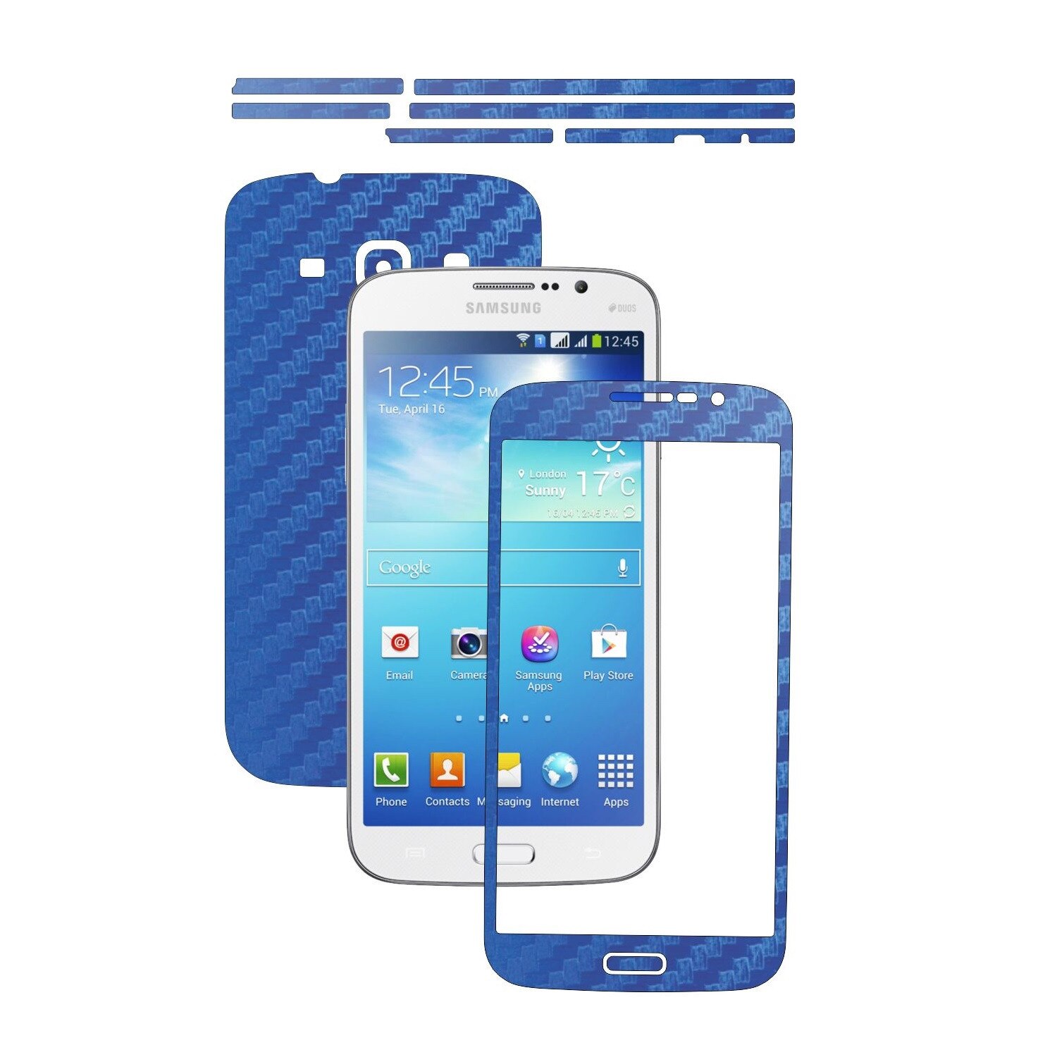 Folie de protectie Carbon Skinz, Husa de tip Skin Adeziv pentru Carcasa, Carbon Albastru dedicata Samsung Galaxy Mega 5.8