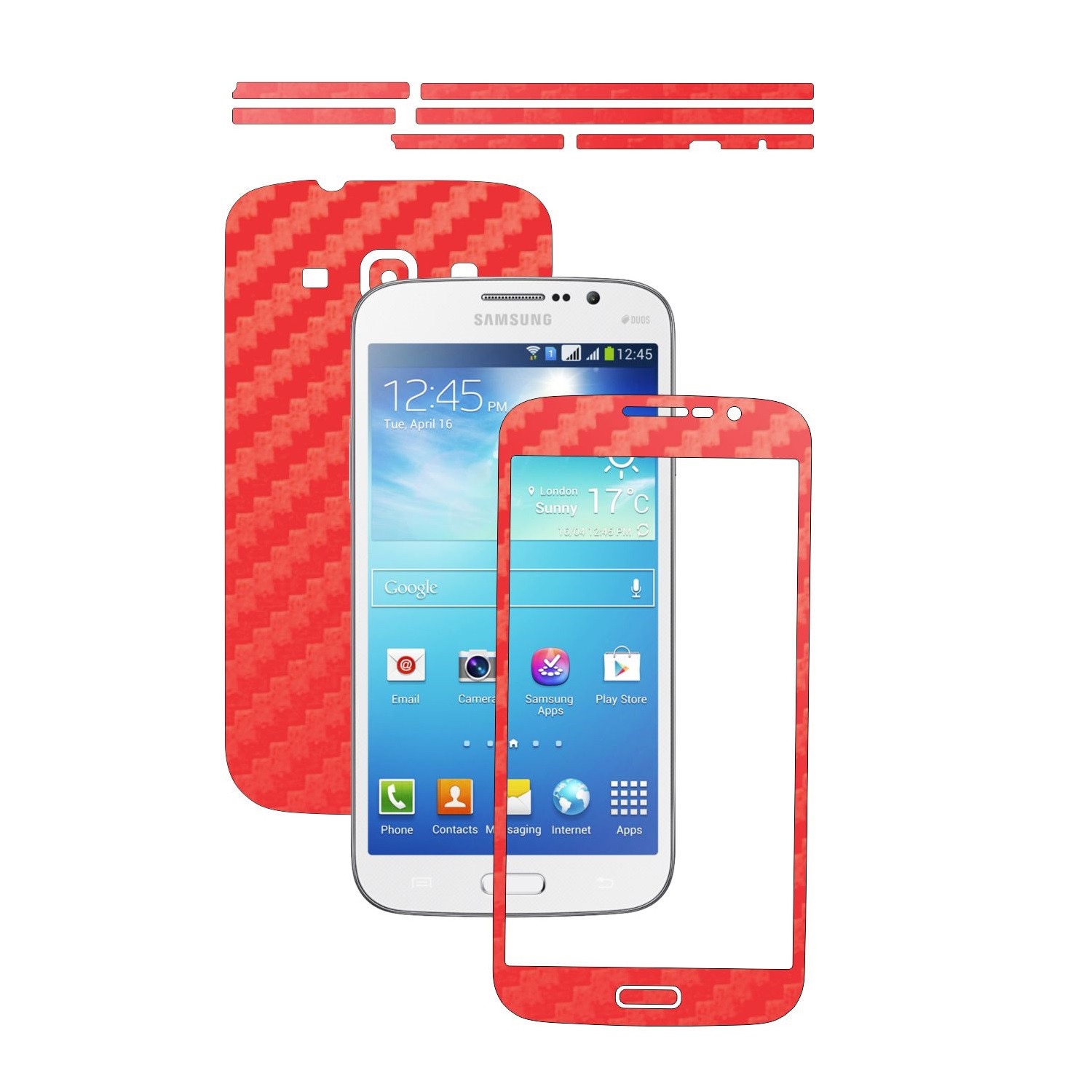 Folie de protectie Carbon Skinz, Husa de tip Skin Adeziv pentru Carcasa, Carbon Rosu dedicata Samsung Galaxy Mega 5.8