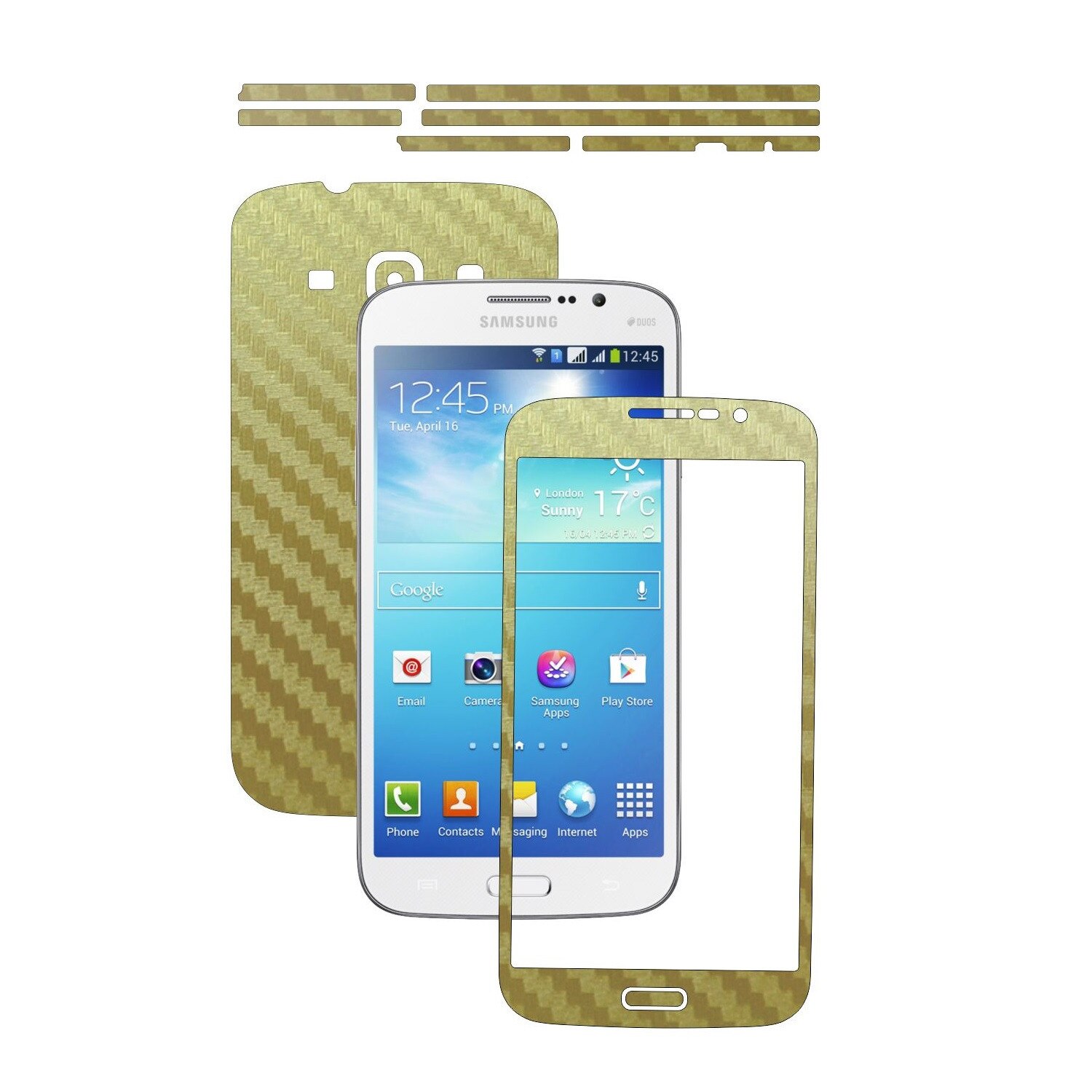 Folie de protectie Carbon Skinz, Husa de tip Skin Adeziv pentru Carcasa, Carbon Auriu dedicata Samsung Galaxy Mega 5.8