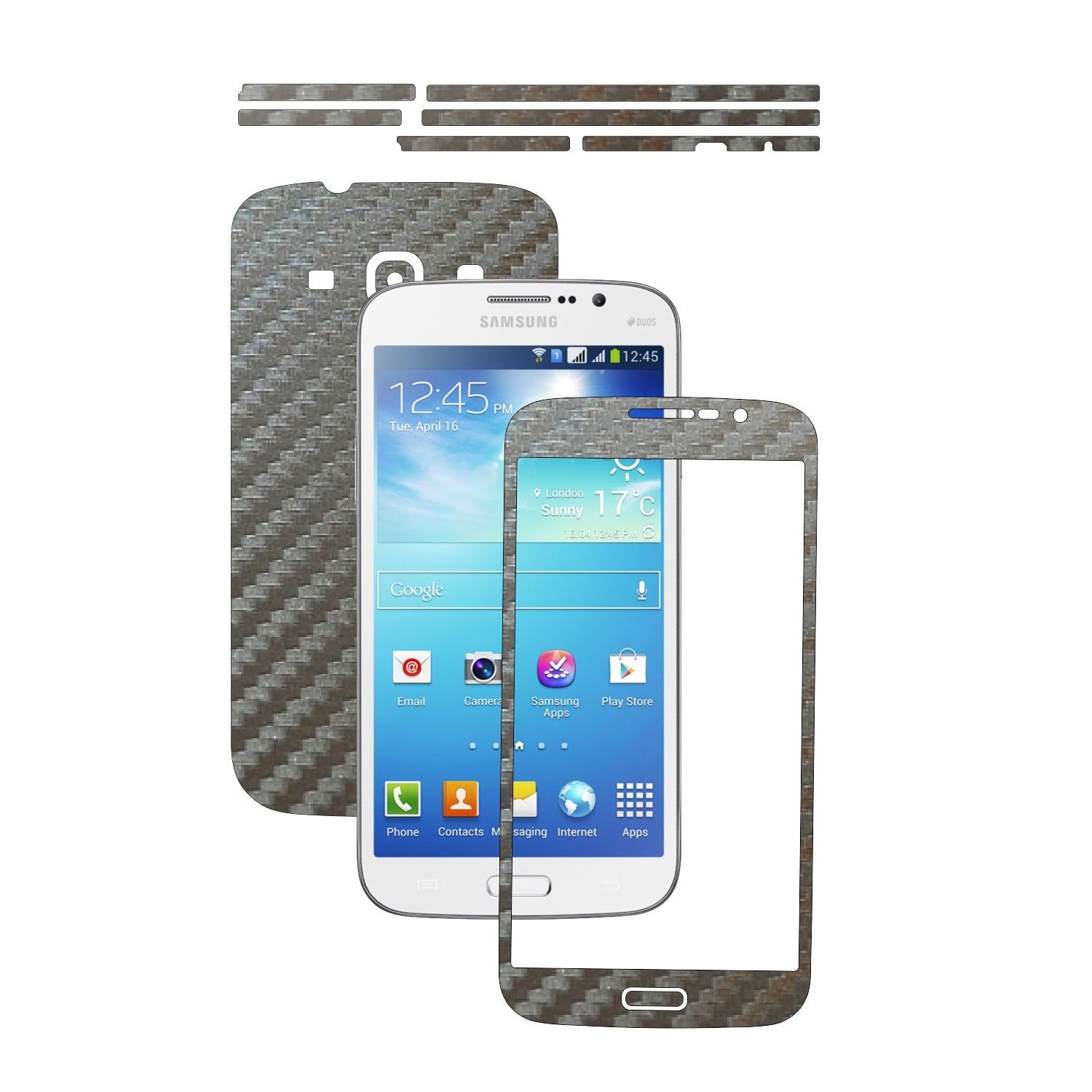 Folie de protectie Carbon Skinz, Husa de tip Skin Adeziv pentru Carcasa, Carbon Gri Argintiu dedicata Samsung Galaxy Mega 5.8