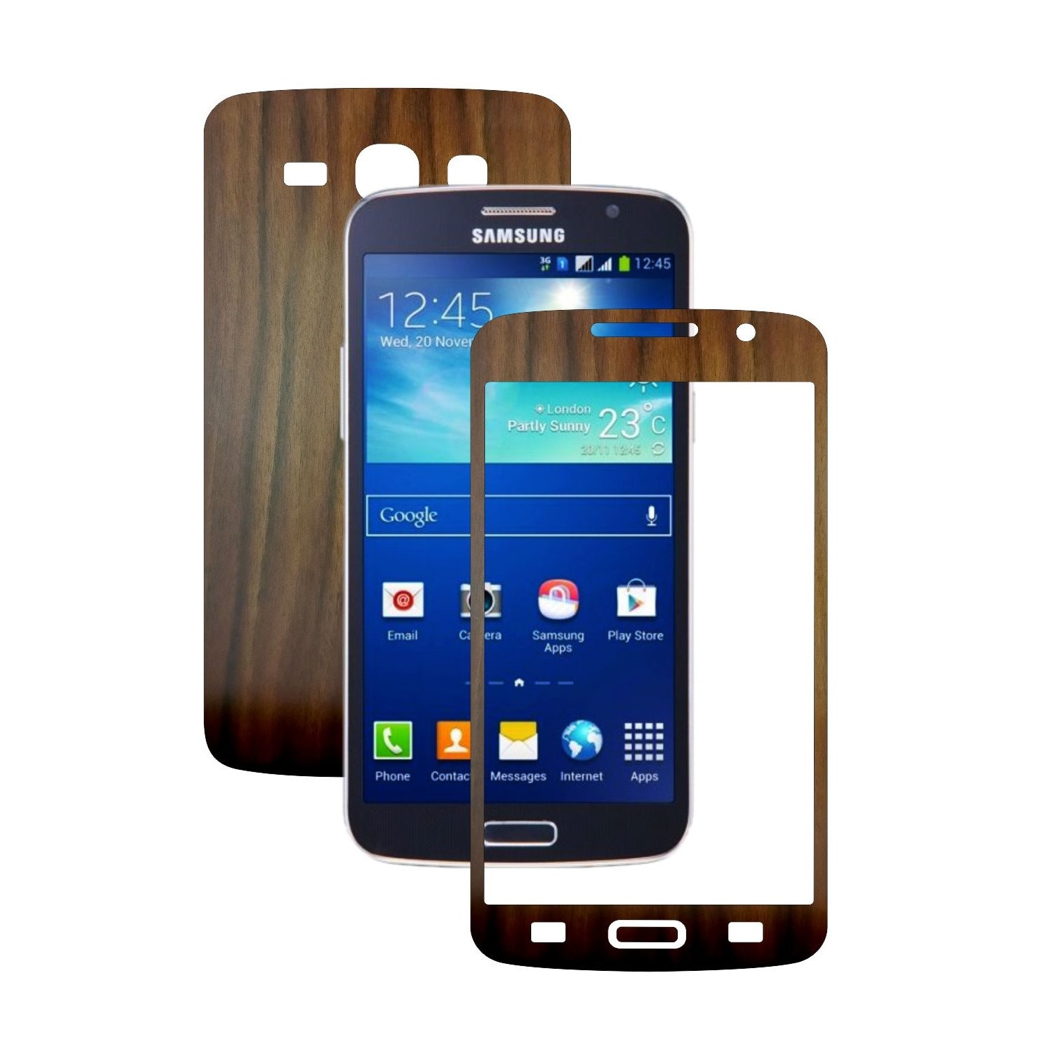 Folie de protectie Carbon Skinz, Husa de tip Skin Adeziv pentru Carcasa, Lemn Nuc Inchis dedicata Samsung Galaxy Grand 2