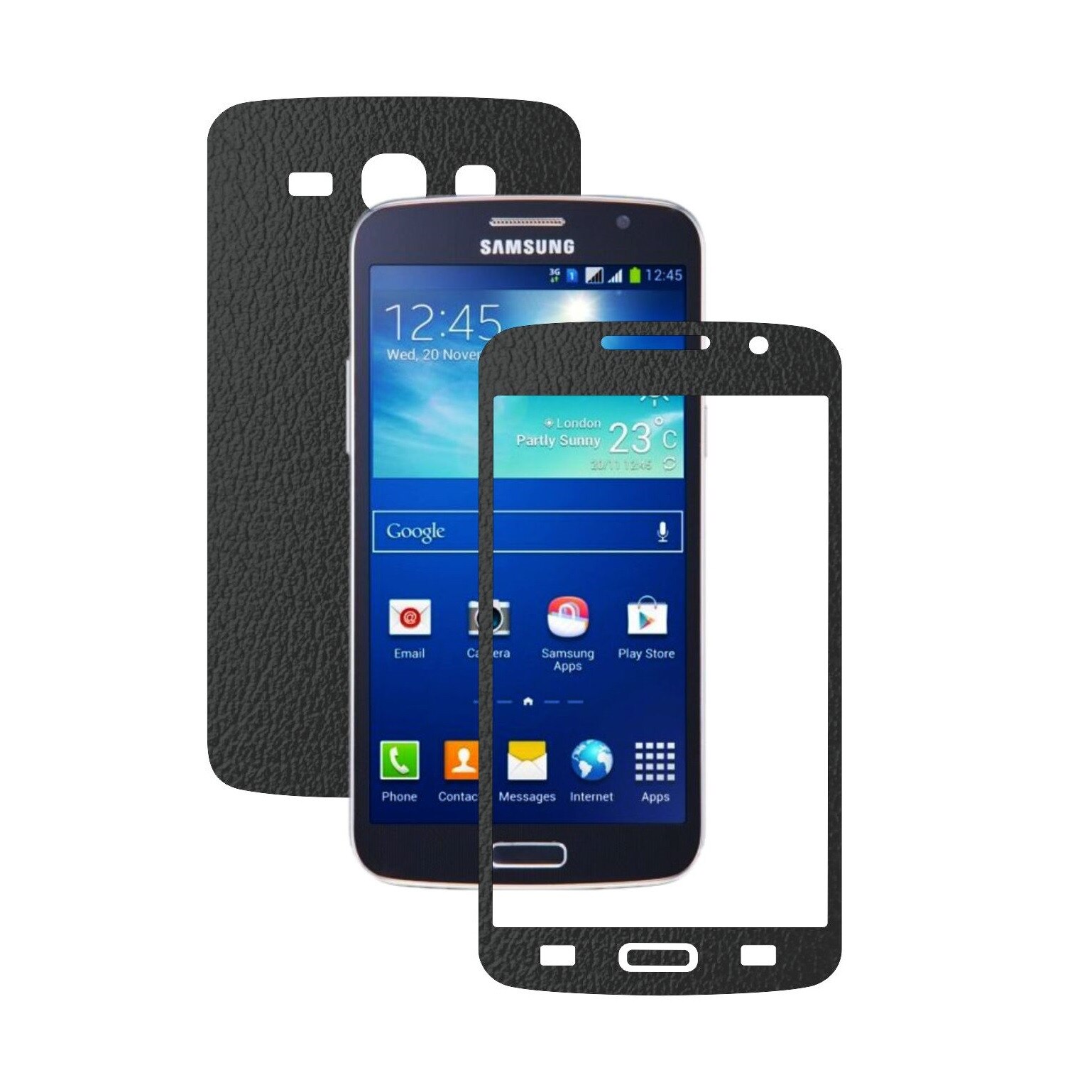 Folie de protectie Carbon Skinz, Husa de tip Skin Adeziv pentru Carcasa, Piele Neagra dedicata Samsung Galaxy Grand 2