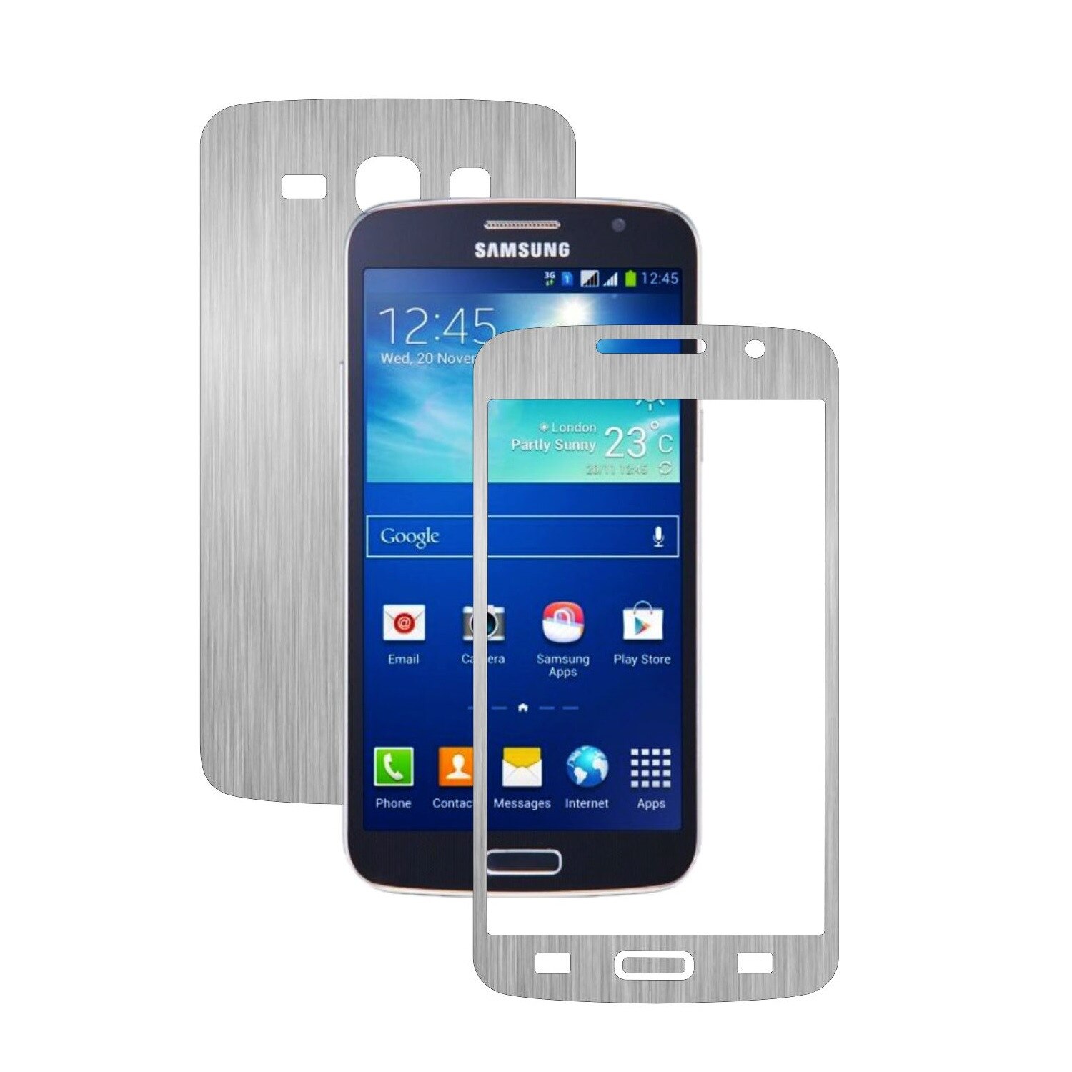 Folie de protectie Carbon Skinz, Husa de tip Skin Adeziv pentru Carcasa, Brushed Argintiu dedicata Samsung Galaxy Grand 2