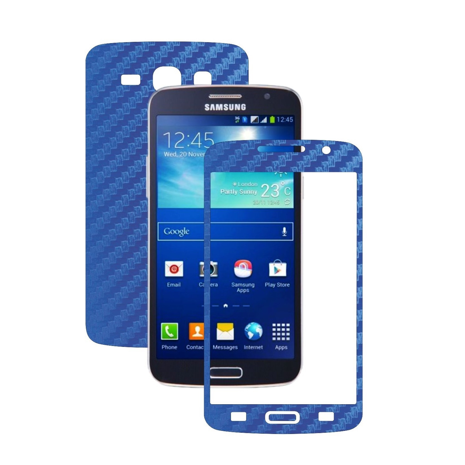 Folie de protectie Carbon Skinz, Husa de tip Skin Adeziv pentru Carcasa, Carbon Albastru dedicata Samsung Galaxy Grand 2