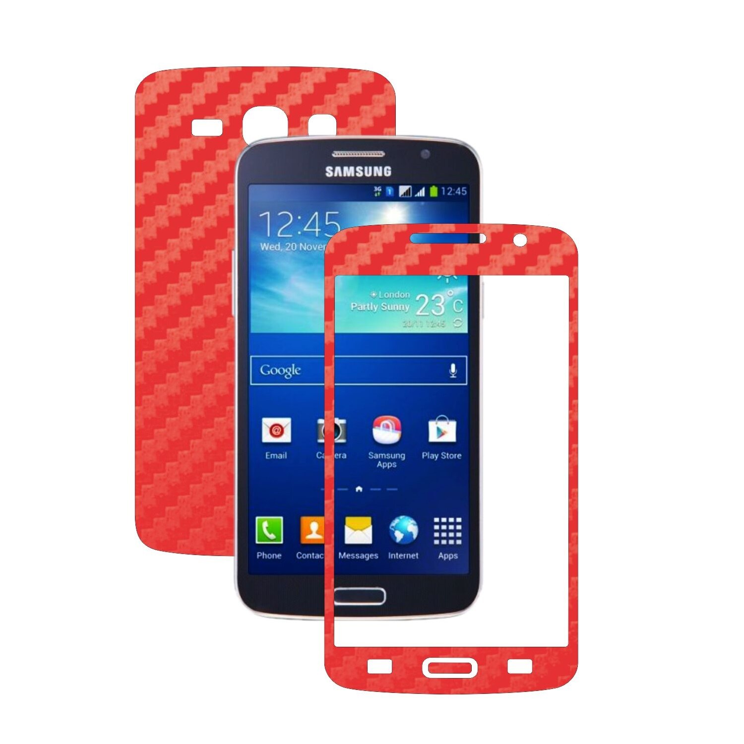 Folie de protectie Carbon Skinz, Husa de tip Skin Adeziv pentru Carcasa, Carbon Rosu dedicata Samsung Galaxy Grand 2