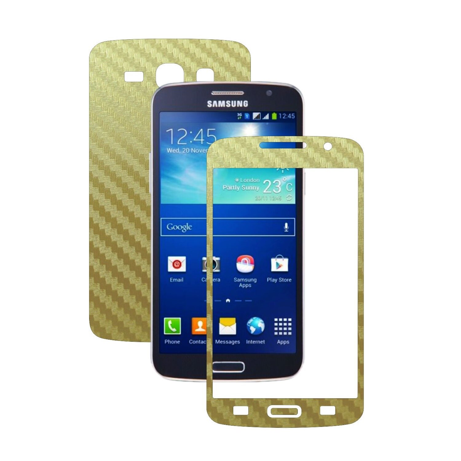 Folie de protectie Carbon Skinz, Husa de tip Skin Adeziv pentru Carcasa, Carbon Auriu dedicata Samsung Galaxy Grand 2