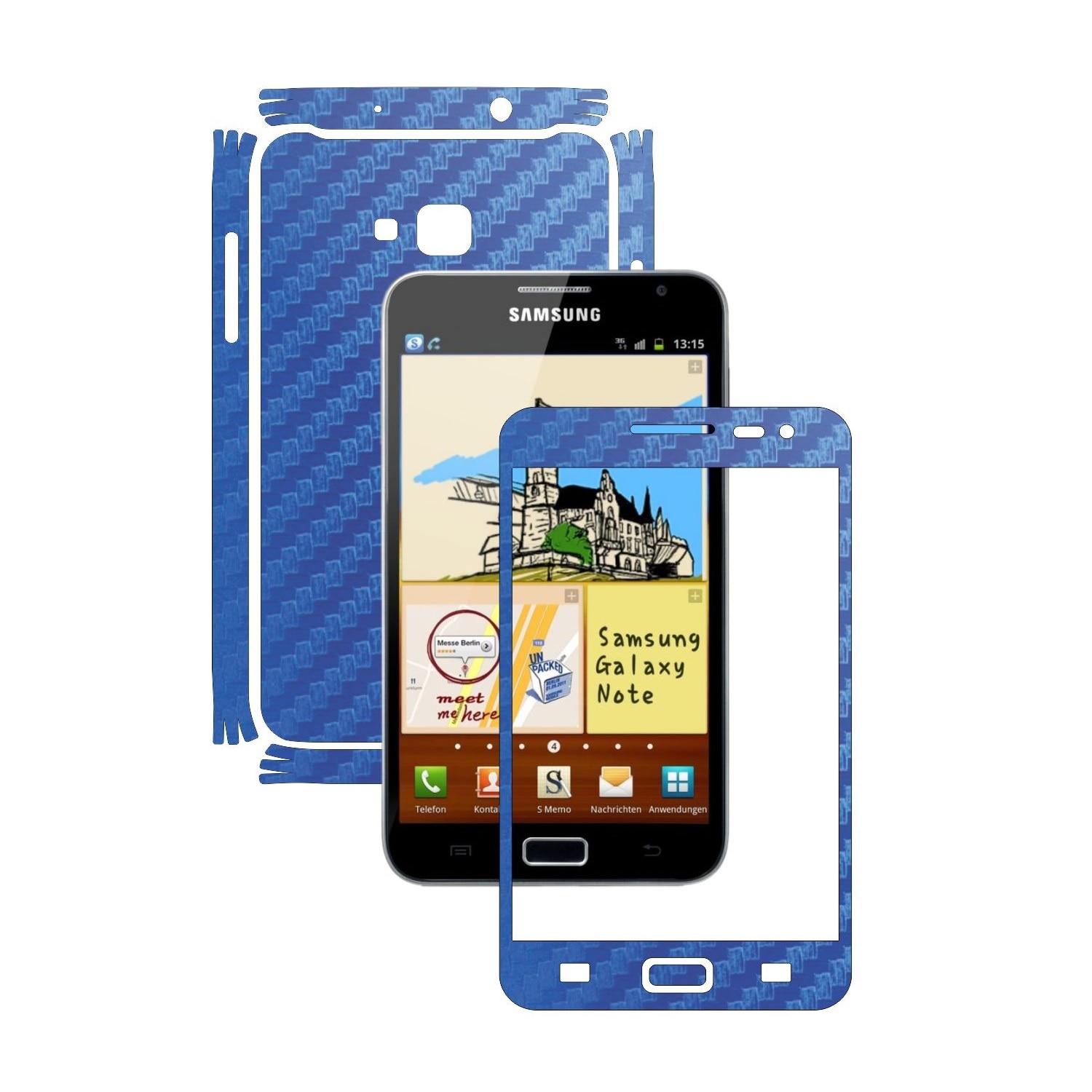 Folie de protectie Carbon Skinz, Husa de tip Skin Adeziv pentru Carcasa, Carbon Albastru dedicata Samsung Galaxy Note 1