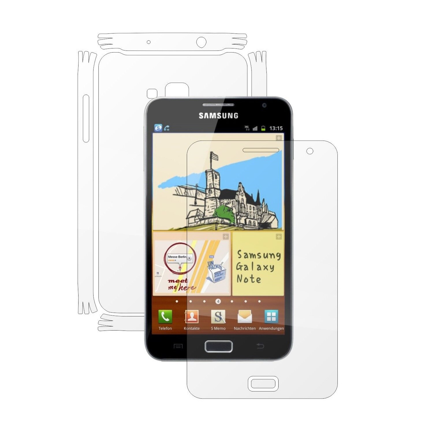 Folie Protectie Full Body Invisible Skinz Ultra-Clear HD, Husa Transparenta de tip Skin Adeziv pentru Carcasa si Ecran, dedicata Samsung Galaxy Note 1