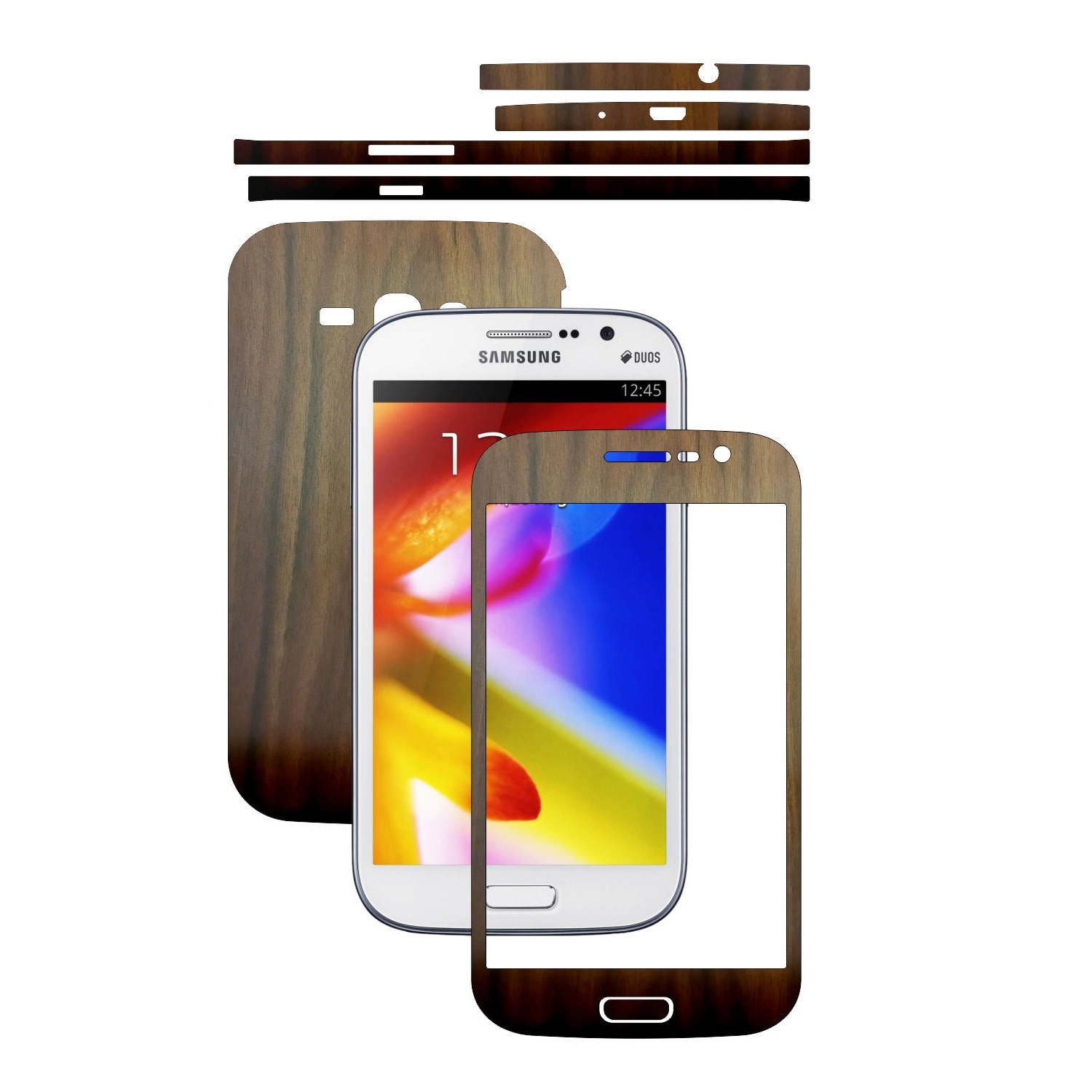 Folie de protectie Carbon Skinz, Husa de tip Skin Adeziv pentru Carcasa, Lemn Nuc Inchis dedicata Samsung Galaxy Grand