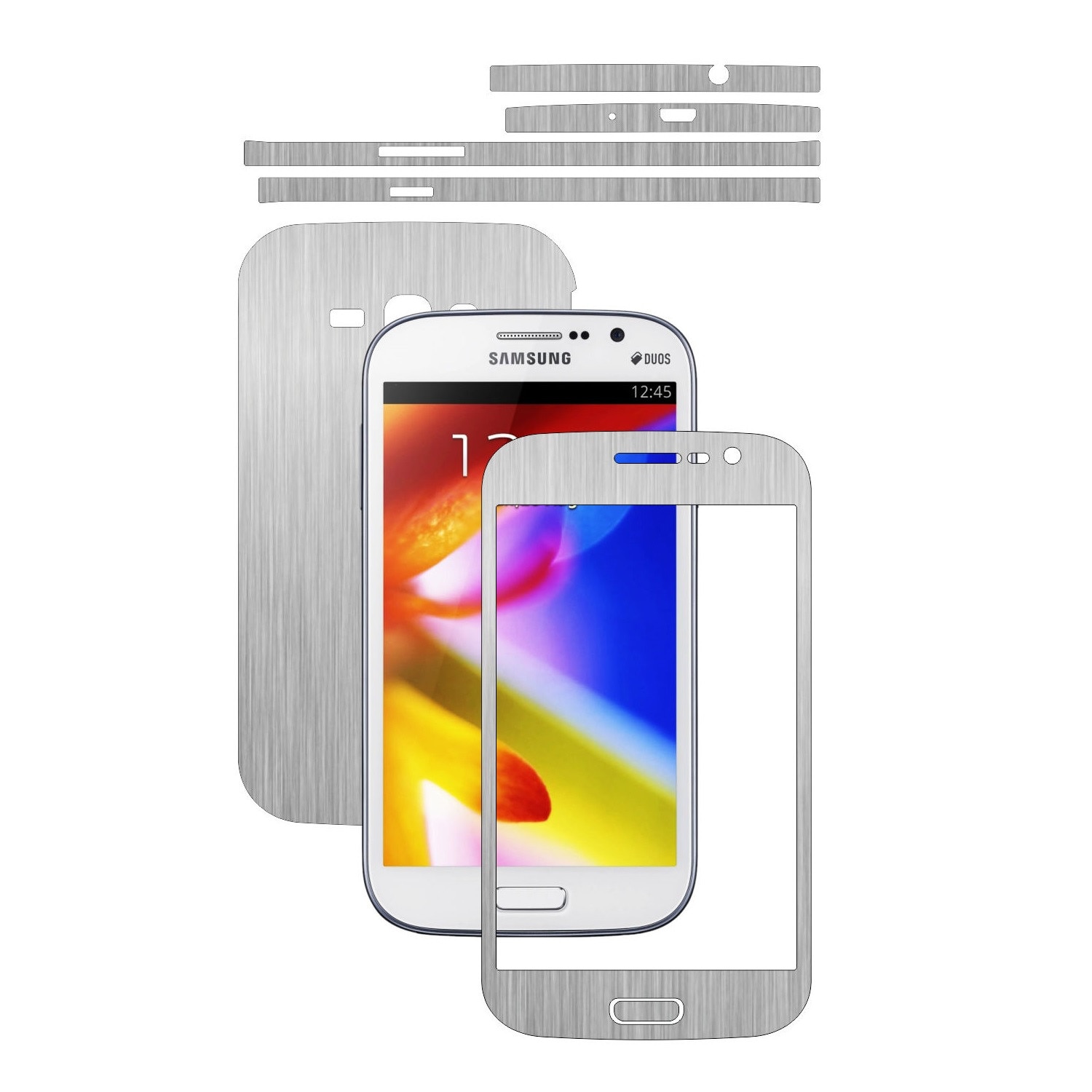 Folie de protectie Carbon Skinz, Husa de tip Skin Adeziv pentru Carcasa, Brushed Argintiu dedicata Samsung Galaxy Grand