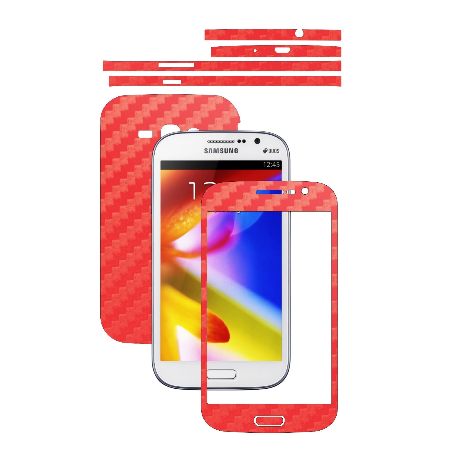 Folie de protectie Carbon Skinz, Husa de tip Skin Adeziv pentru Carcasa, Carbon Rosu dedicata Samsung Galaxy Grand