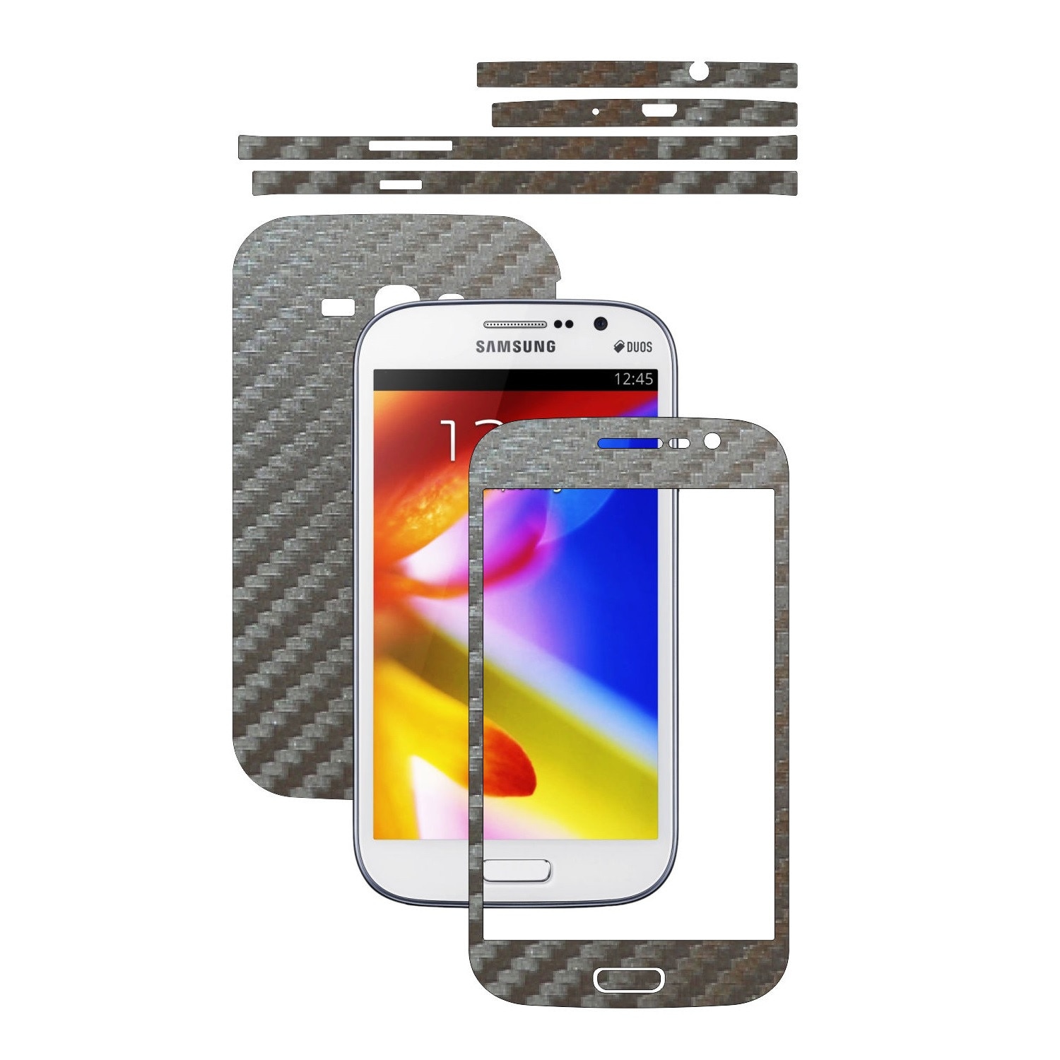 Folie de protectie Carbon Skinz, Husa de tip Skin Adeziv pentru Carcasa, Carbon Gri Argintiu dedicata Samsung Galaxy Grand