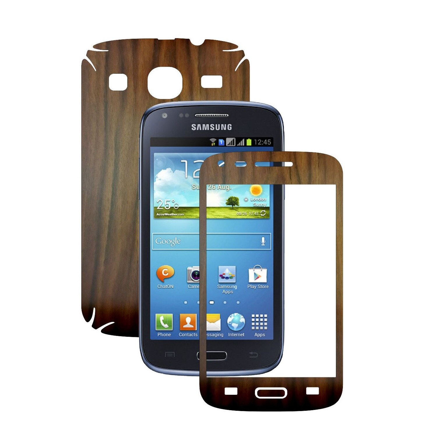 Folie de protectie Carbon Skinz, Husa de tip Skin Adeziv pentru Carcasa, Lemn Nuc Inchis dedicata Samsung Galaxy Core