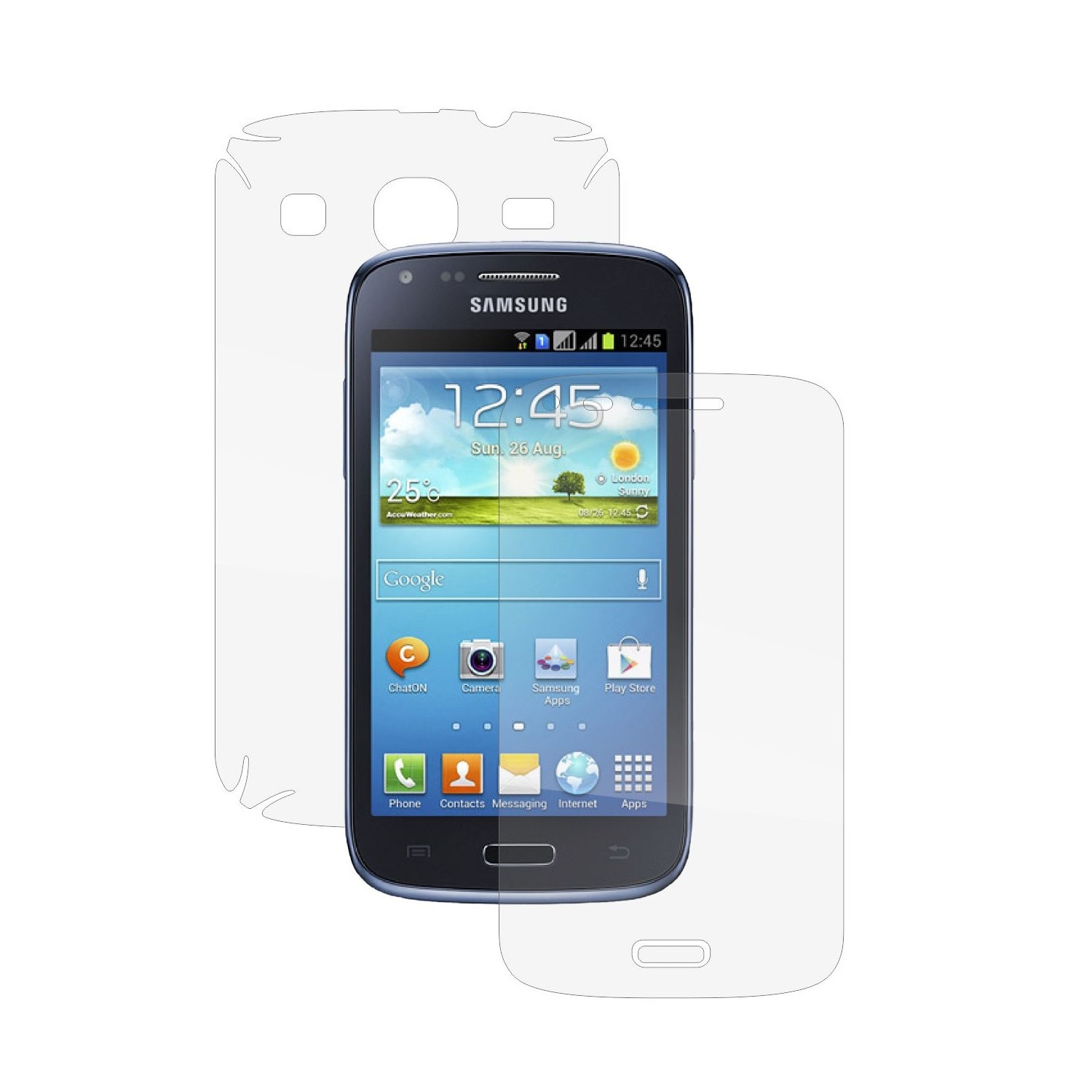 Folie Protectie Full Body Invisible Skinz Ultra-Clear HD, Husa Transparenta de tip Skin Adeziv pentru Carcasa si Ecran, dedicata Samsung Galaxy Core