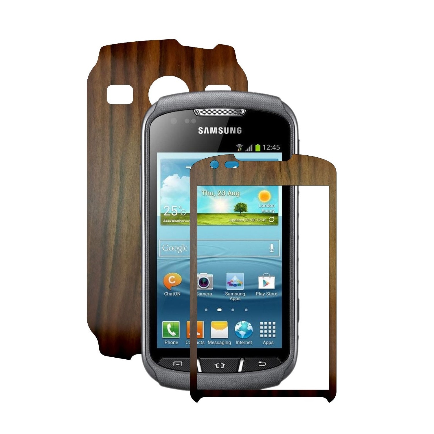Folie de protectie Carbon Skinz, Husa de tip Skin Adeziv pentru Carcasa, Lemn Nuc Inchis dedicata Samsung Galaxy Xcover 2