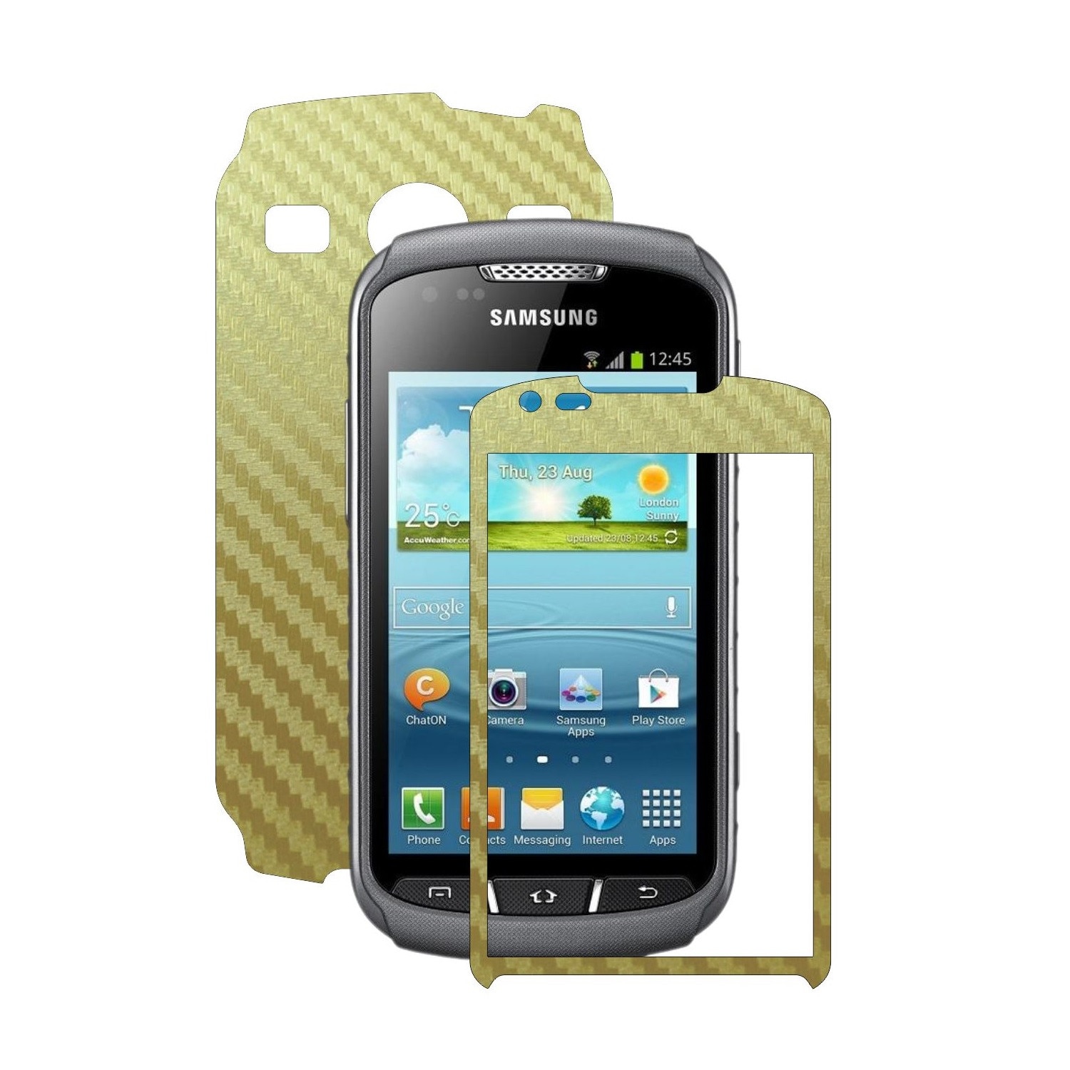 Folie de protectie Carbon Skinz, Husa de tip Skin Adeziv pentru Carcasa, Carbon Auriu dedicata Samsung Galaxy Xcover 2