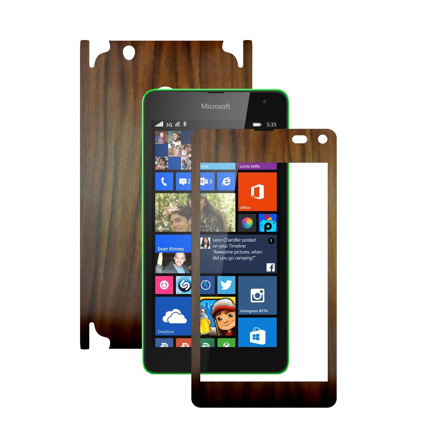 Folie de protectie Carbon Skinz, Husa de tip Skin Adeziv pentru Carcasa, Lemn Nuc Inchis dedicata Microsoft Lumia 535