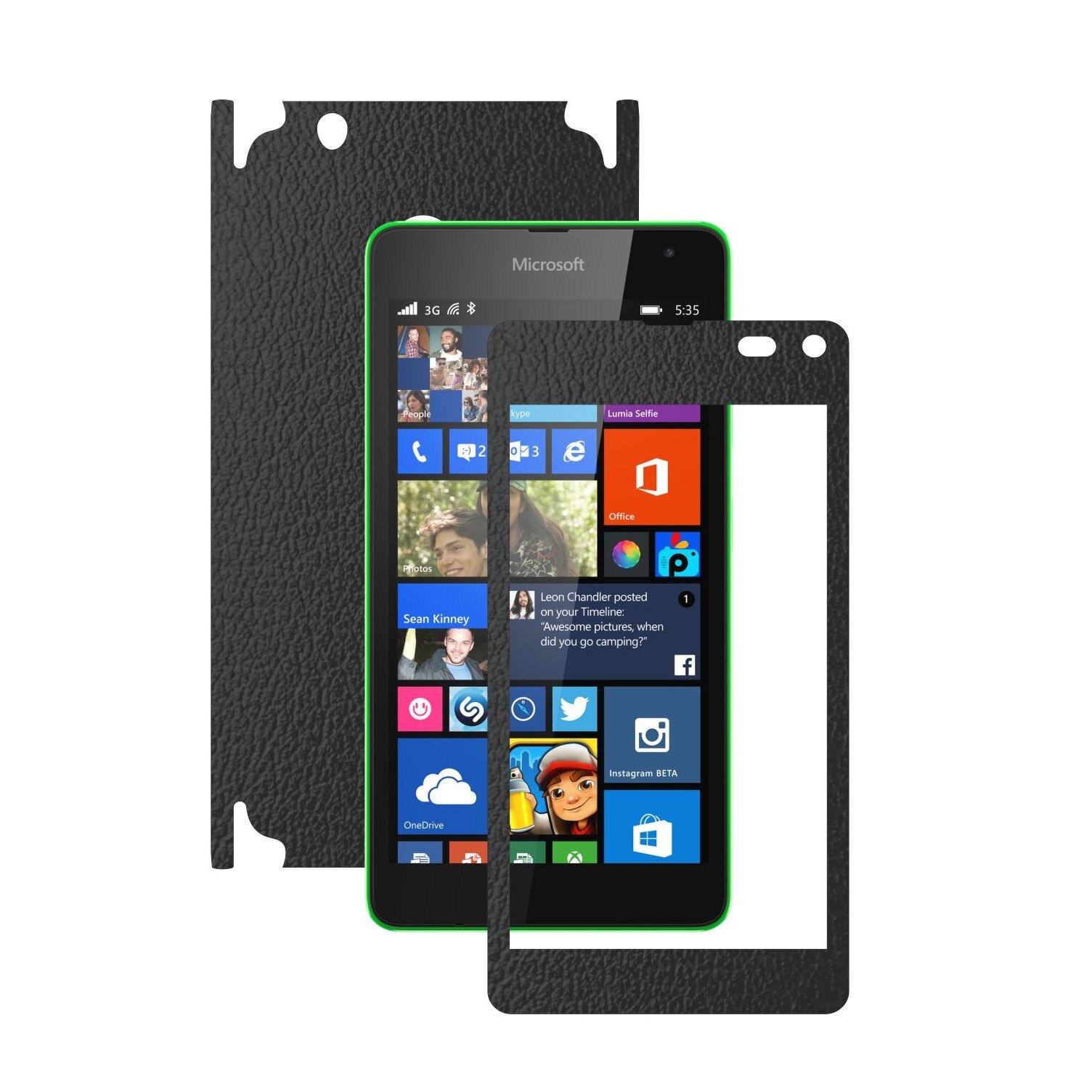 Folie de protectie Carbon Skinz, Husa de tip Skin Adeziv pentru Carcasa, Piele Neagra dedicata Microsoft Lumia 535