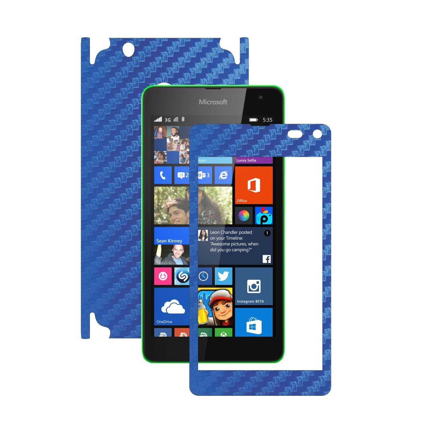 Folie de protectie Carbon Skinz, Husa de tip Skin Adeziv pentru Carcasa, Carbon Albastru dedicata Microsoft Lumia 535