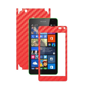 Folie de protectie Carbon Skinz, Husa de tip Skin Adeziv pentru Carcasa, Carbon Rosu dedicata Microsoft Lumia 535