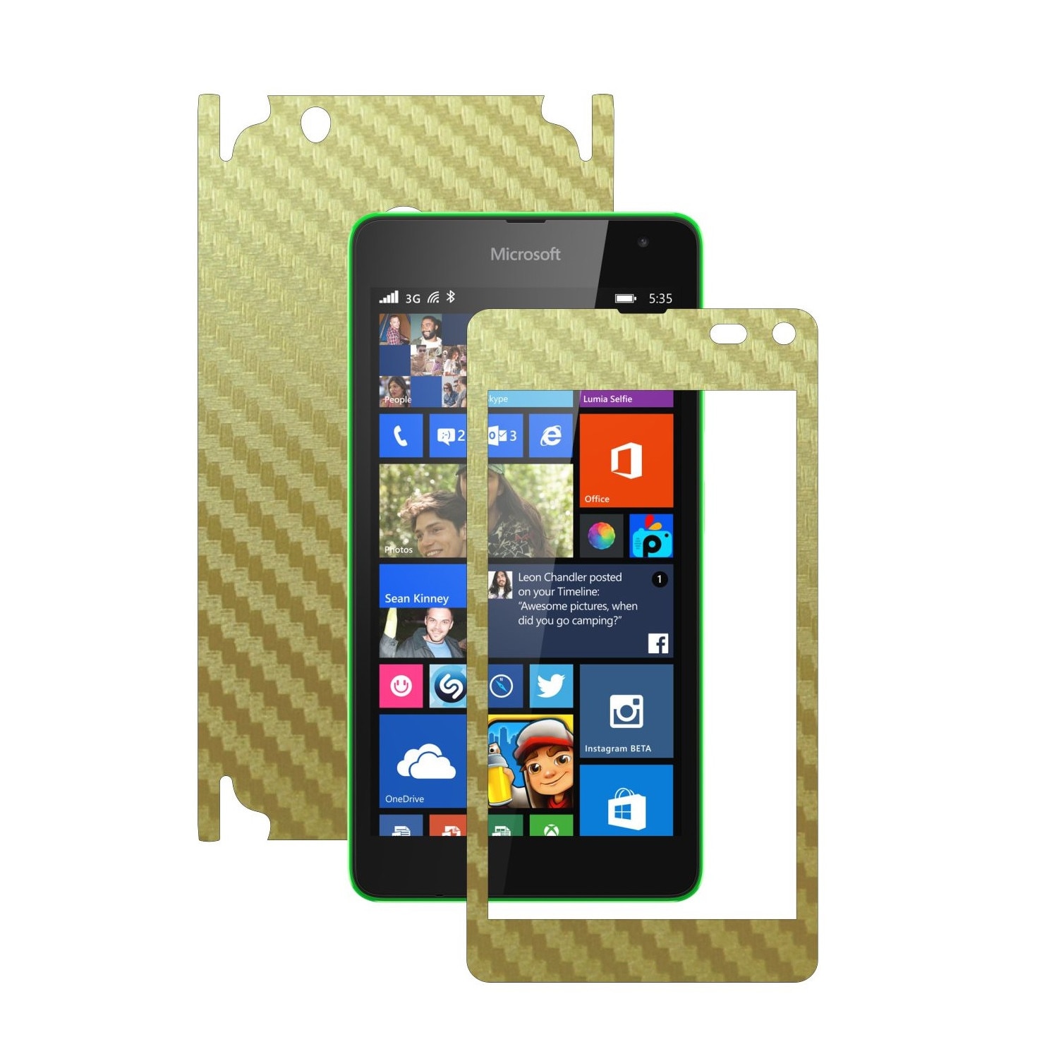 Folie de protectie Carbon Skinz, Husa de tip Skin Adeziv pentru Carcasa, Carbon Auriu dedicata Microsoft Lumia 535