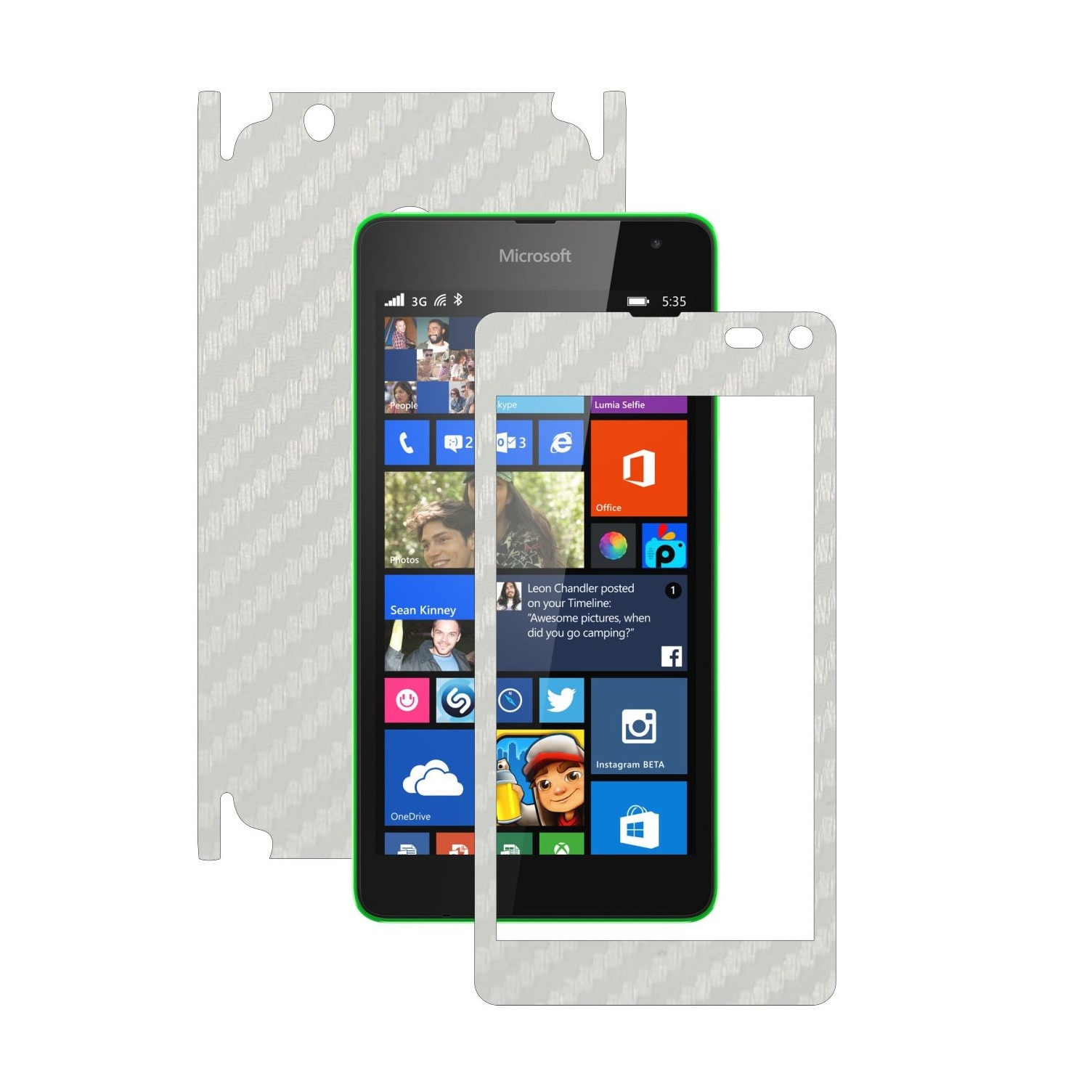 Folie de protectie Carbon Skinz, Husa de tip Skin Adeziv pentru Carcasa, Carbon Alb dedicata Microsoft Lumia 535