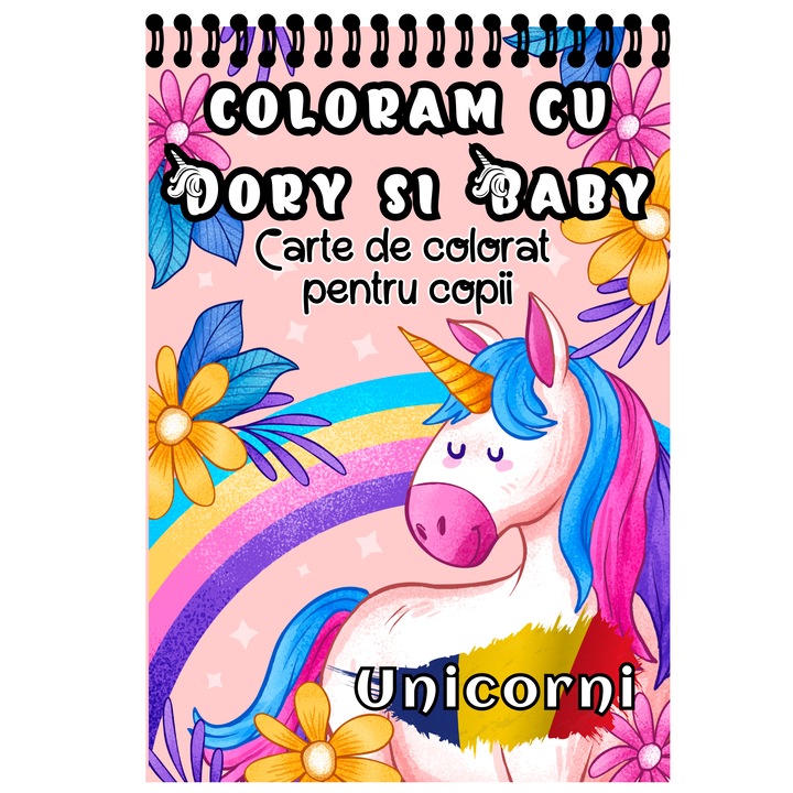 Carte de colorat pentru copii, Unicorni, Coloram cu Dory si Baby, 52 pagini A4, seria Opin puk