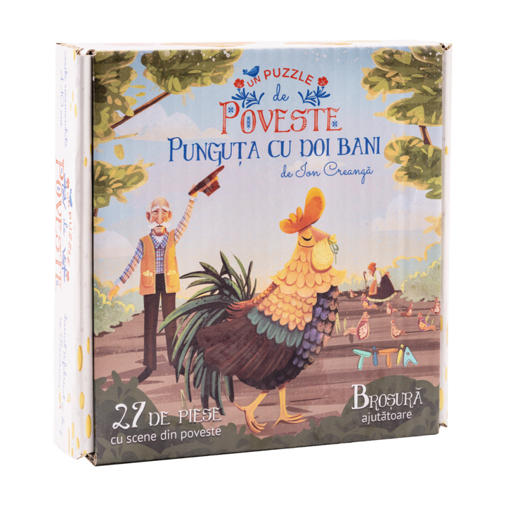 Puzzle "Un Puzzle de Poveste - Punguta cu doi bani" - 27 piese cu scene din poveste, 1 carte