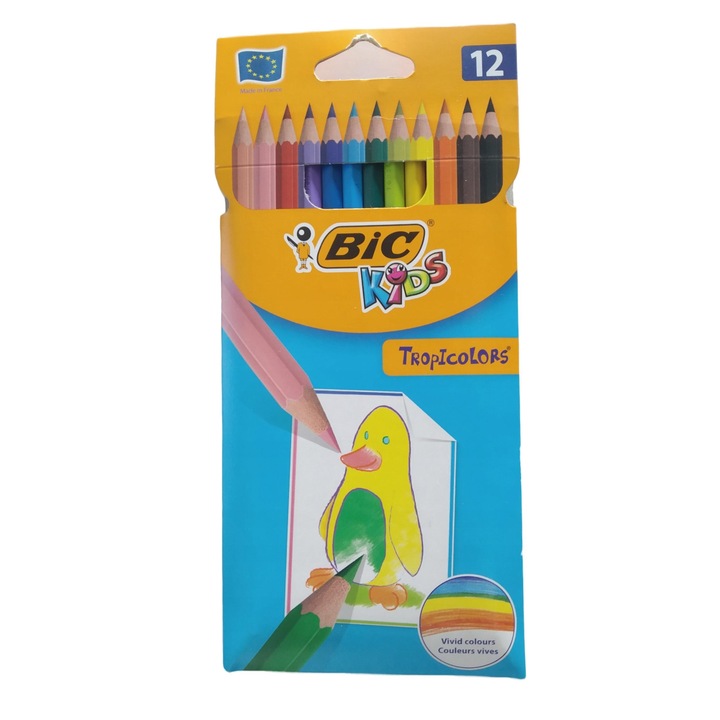 Színes ceruzák, Bic Tropicolors, Hatszögletű, Gyanta, 12 db, Többszínű