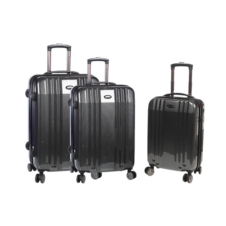 Комплект куфари Snowball SW91603, Поликарбонат, TSA код, с 4 колела, 3 броя, Черен
