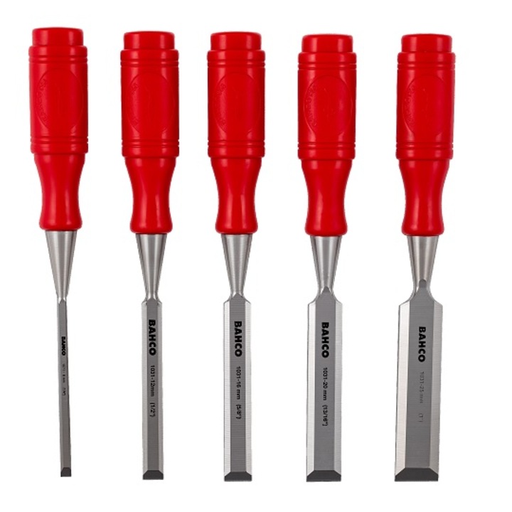 5 db-os vésőkészlet fához, Bahco, 6 / 12 / 16 / 20 / 25 mm, piros