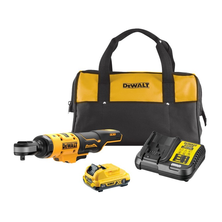 Cheie cu clichet, DeWalt, 81Nm, 3/8", 12V, Li-Ion, Negru/Galben