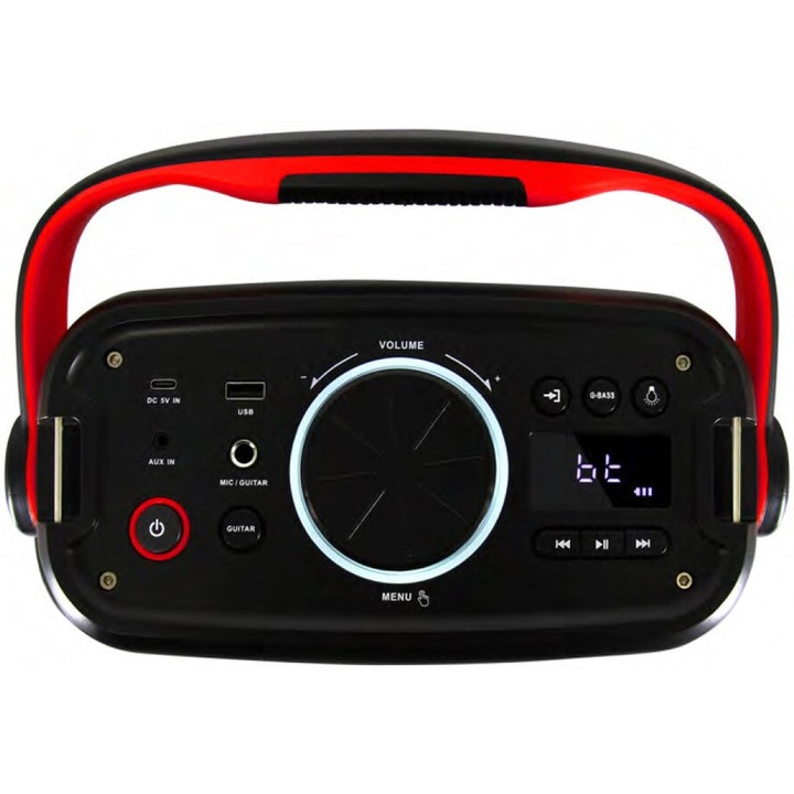 Boxa portabila Akai ABTS-K5, 30W, Bluetooth, AM/FM Radio, Lumini LED, Negru