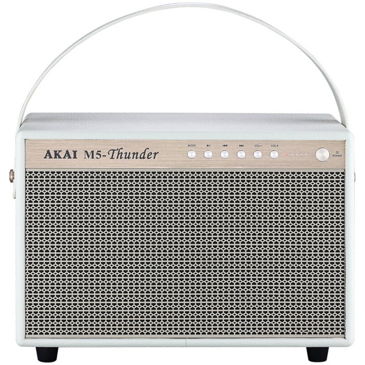 Akai M5-THUNDER hordozható hangszóró, 28W, USB, Aux bemenet, Töltési funkció, Fehér