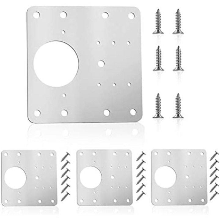 Set 4 elemente de reparare a balamalei, JENUOS®, Inox, placi reparare balama, Argintiu