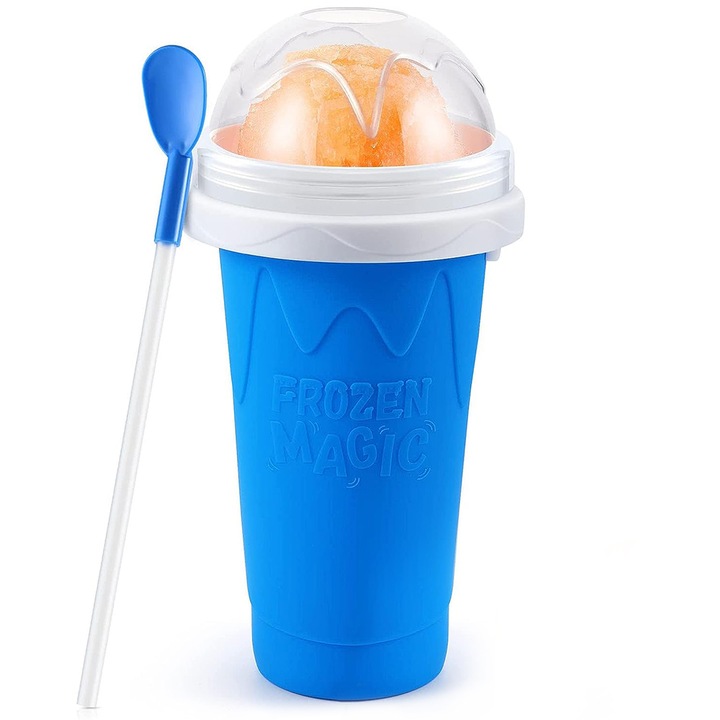 Pahar Din Silicon Cu Racire Rapida Pentru Preparare Ice Juice/Milkshake/Slushy, Squeeze Cup, Albastru