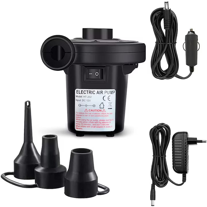 Pompa de aer electrica, 1 in 1 pentru umflat/dezumflat saltele, rezistenta la apa IP5, multifunctionala, portabila, reincarcare USB, lanterna LED, 0.1 W