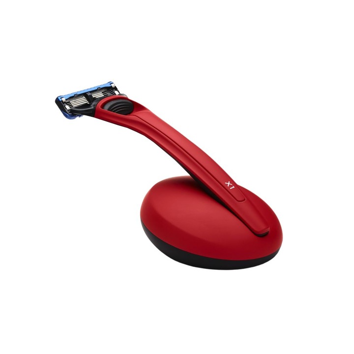 Комплект самобръсначки със стойка Bolin Webb, X1 Matte Red, съвместим с ножчета Gillette Fusion 5, ергономична дръжка, първокласен дизайн, магнитна стойка, мек на допир корпус, дълбоко бръснене, включва резервно, матово червено