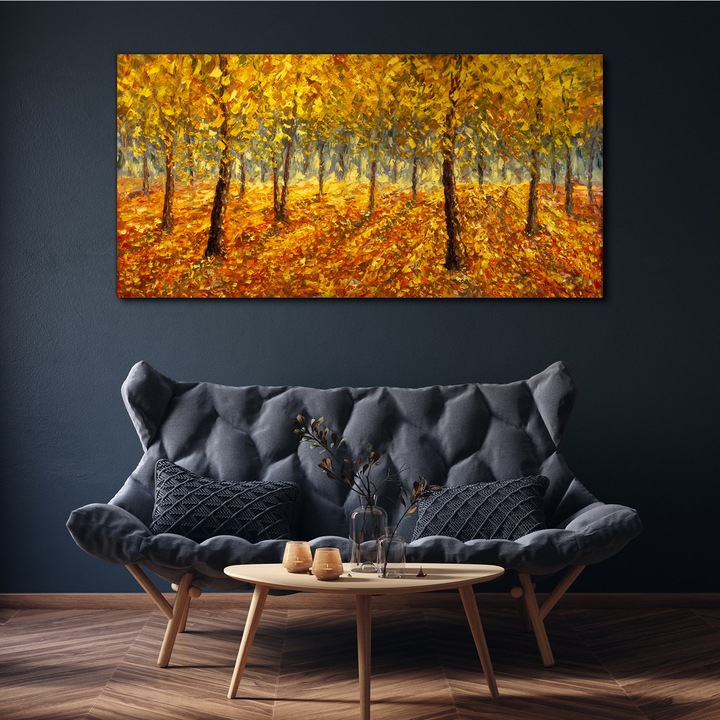 Vászonkép, Coloray, Négyszögletes, Erdei Fák Őszi Természet Festészete, Rózsaszín, 140x70 cm, 010030010100000048915