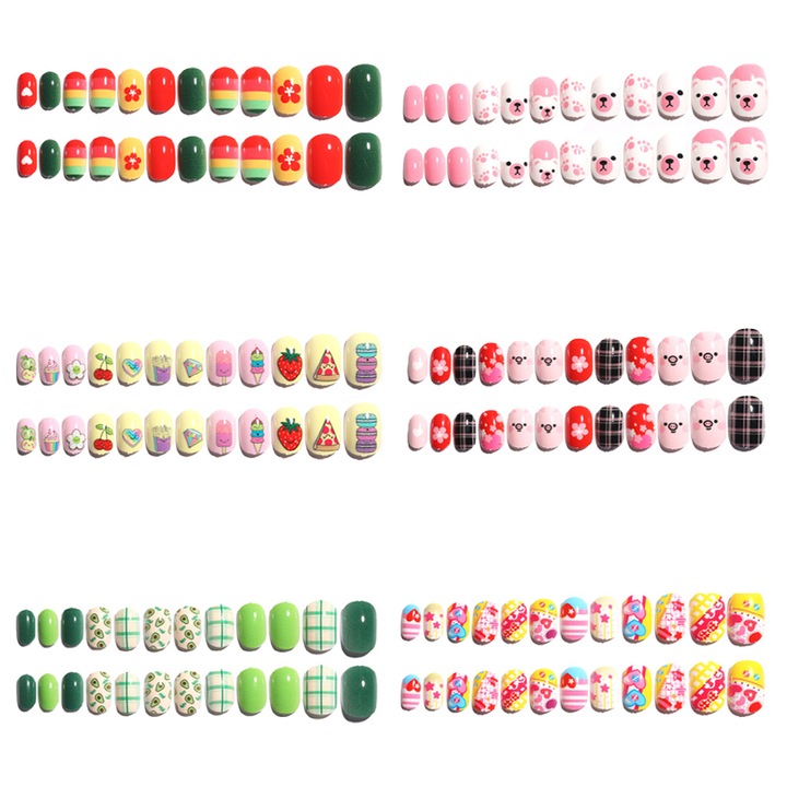 6 szett műköröm lányoknak QttvbTna, nem mérgező ABS, különböző modellek, többszínű