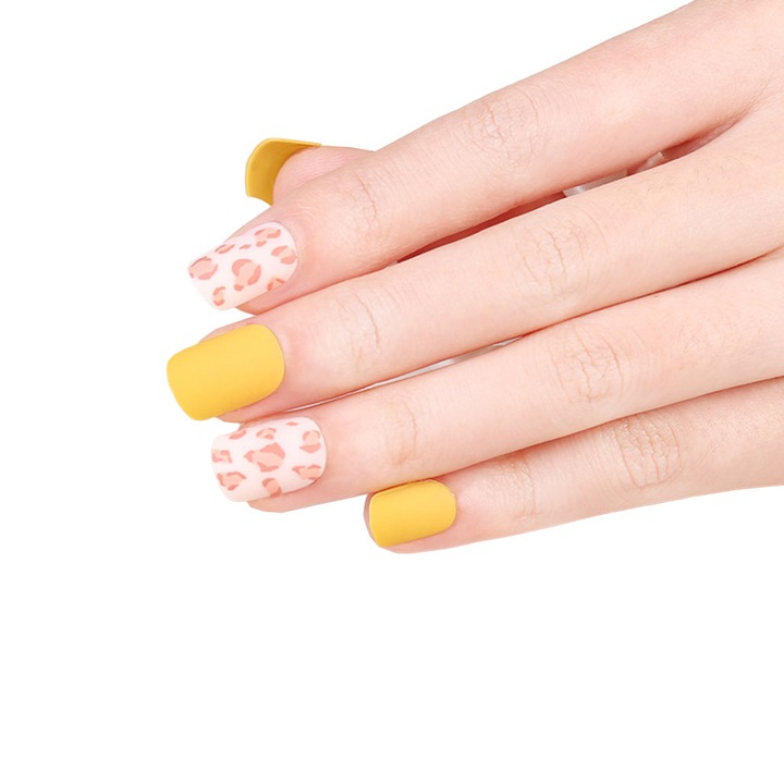 Комплект къси изкуствени нокти, QttvbTna, стикери, многоцветни, за многократна употреба