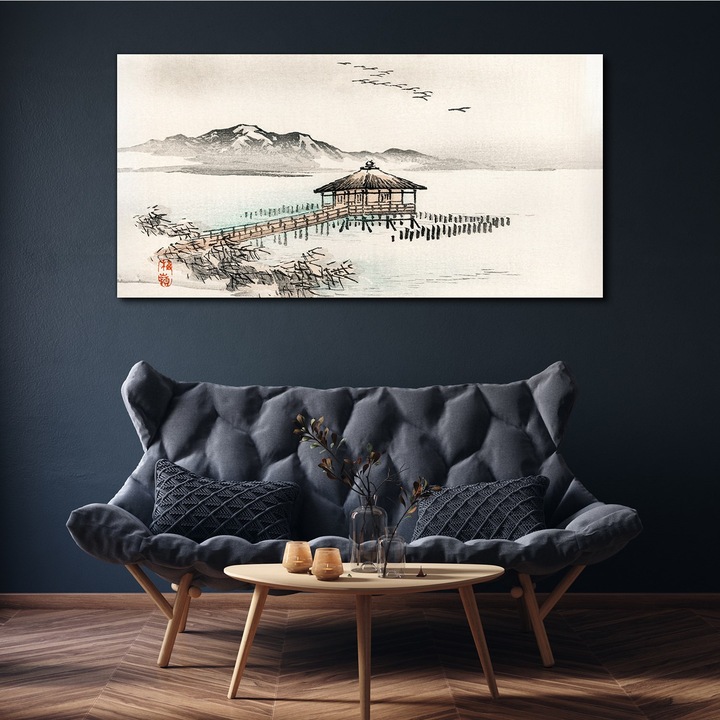 Vászonkép, Coloray, Négyszögletes, Festés Tó Kunyhók Hegyi Madár, Többszínű, 140x70 cm, 010030010100000017975