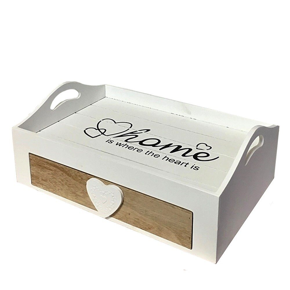 Tava mic dejun Memories 30x20cm, Cu sertar si manere, Lemn