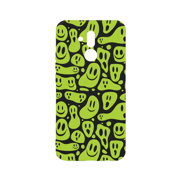 BestCase Slim Szilikon 0.8MM telefontok, Huawei Mate 20 Lite, Green Acid Smiley, B 1051